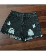 Shein High Rise Mom Shorts Womens Black Denim Distressed Cut Off Size Sm... - £6.98 GBP