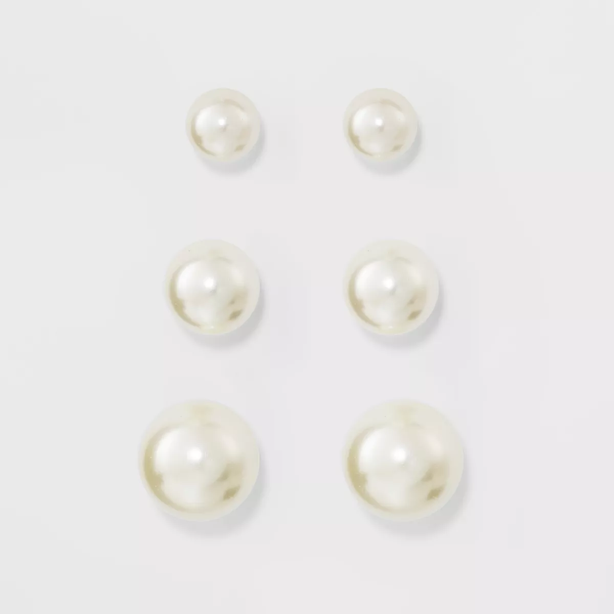 Faux Pearl Stud Earring Set 3ct - A New Day™ Silver: Glass, Brass, Nicke... - $294.67 MXN