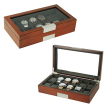 Decorebay Cherry Oak Wood 12 Watch Display case Jewelry Box Storage - £71.92 GBP