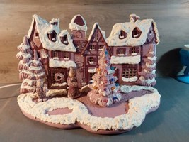 Vintage Ceramic Hand Painted Christmas House with Tree Mauve Rare Light Up - £167.89 GBP