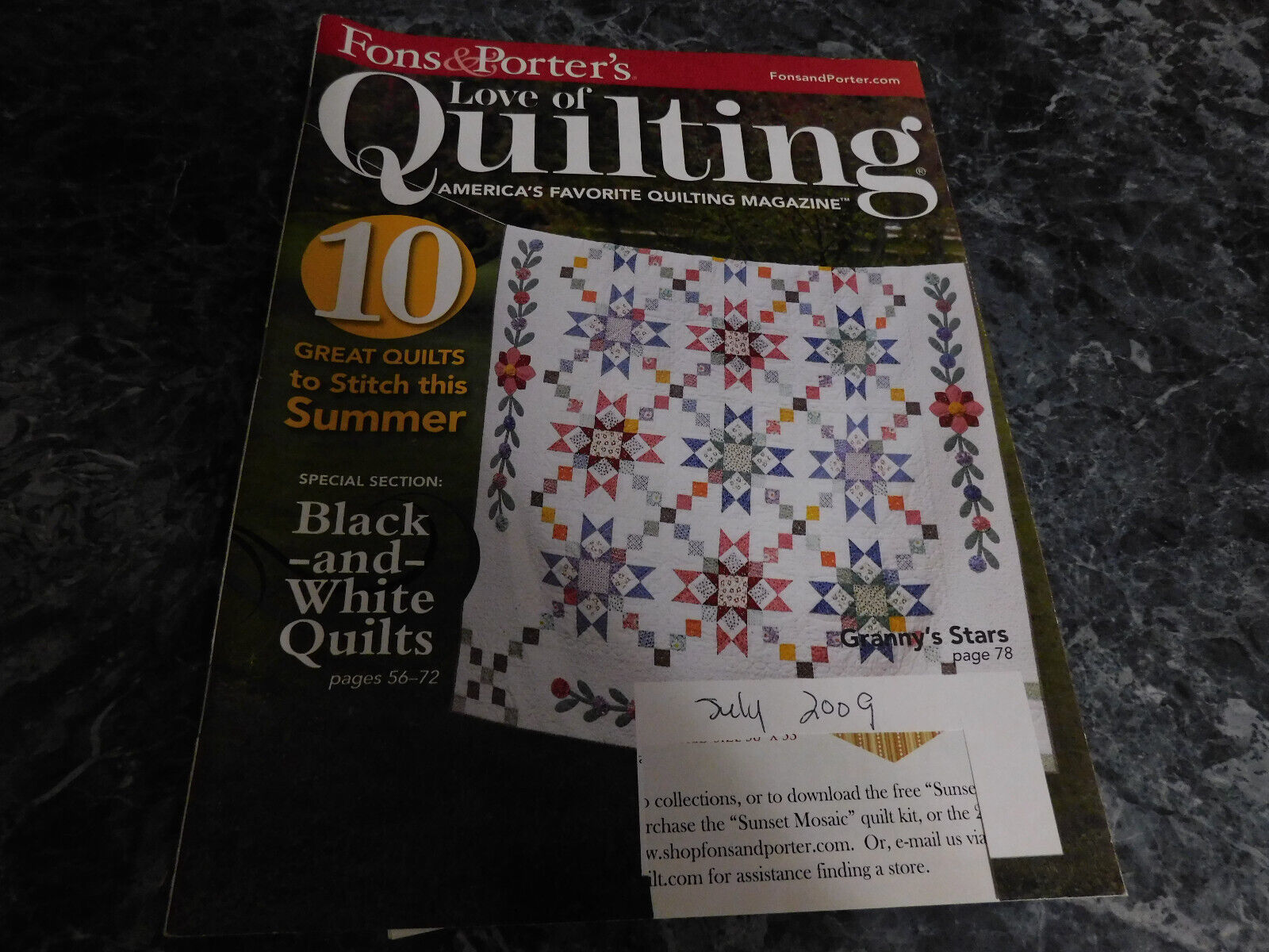 Love of Quilting July August 2009 Stone Cottage - $2.99