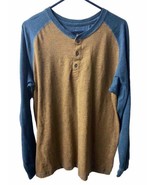 Red Head Mens Size Large Brown Blue Jersey Henley Shirt Long Sleeved - $15.28