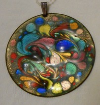 Enamel On Copper Large Statement Pendant Colourful Art To Wear Signed - £25.92 GBP