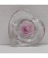 Vintage Clear Glass Heart Paperweight with Pink Flower Rose Inclusion 3&quot; - $19.70