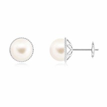 Angara Natural 8mm Freshwater Pearl Stud Earrings in 14K White Gold for Women - £196.02 GBP