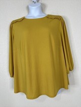 Adrianna Papell Womens Plus Size 3X Yellow Dot Smocked Stretch Top 3/4 Sleeve - £11.86 GBP