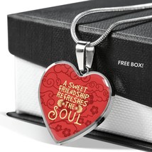 A Sweet Friendship Refreshes The Soul Necklace Stainless Steel or 18k Gold Hear - £29.89 GBP+