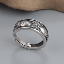 100% S925 sterling silver lotus fish retro old Pisces index finger ring - £56.02 GBP