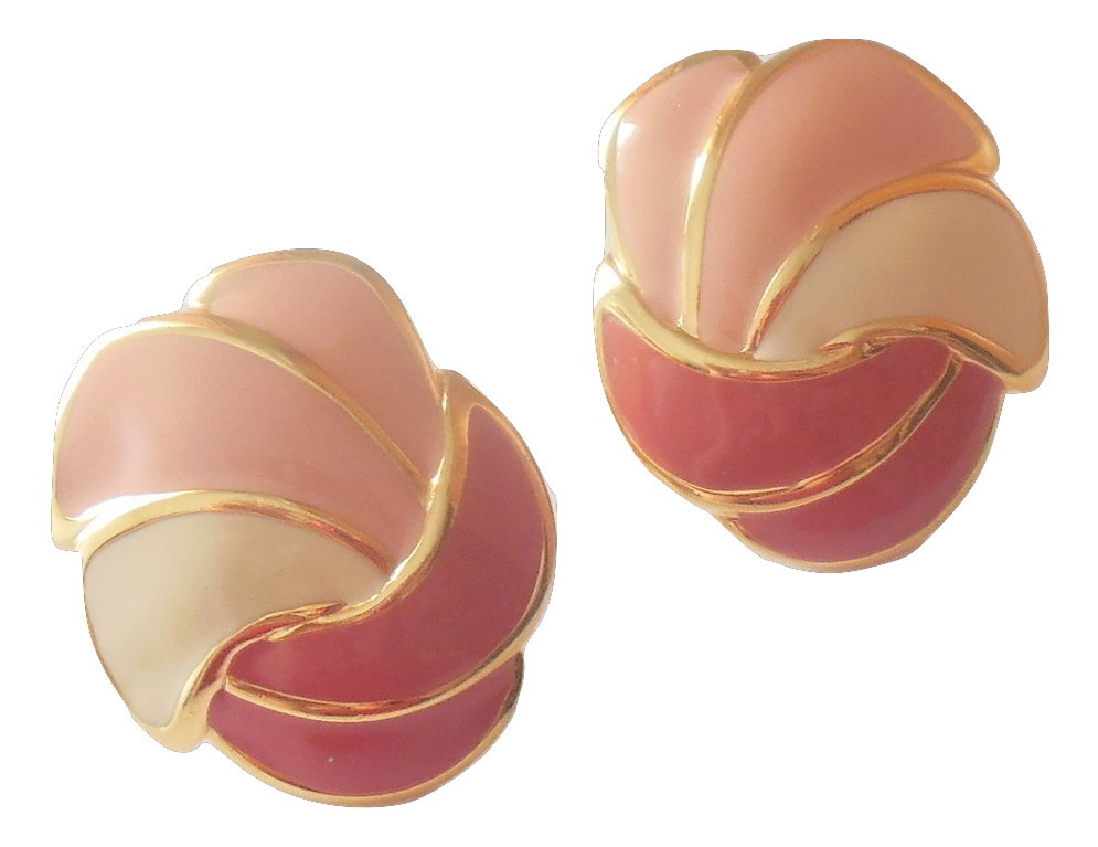 Primary image for Vintage Napier Clip On Earrings Enamel Jewelry Creamy Pink Swirled Seashell