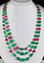 Natural Colombian Emerald Burma Ruby Beads Gemstone 18K Gold Diamond Necklace - £10,694.88 GBP