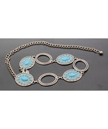 CHICO&#39;S BELT S/M Metal with Clasp Silver and Blue - £37.16 GBP