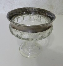 Indiana Glass Clear with Silver Band Flashing  Kings Crown Wedding Dish Compote - £11.53 GBP