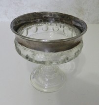 Indiana Glass Clear with Silver Band Flashing  Kings Crown Wedding Dish Compote - £11.55 GBP