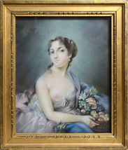 Rococo portrait Nude Lady with fruits Early 20th century Pastel drawing - £260.75 GBP