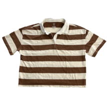 GAP Teen Girl Youth 100% Organic Cotton Boxy Polo Shirt Brown Beige Stripe 14-16 - £5.41 GBP