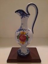 Blue Floral Pitcher Vase Made In Portugal - $18.70