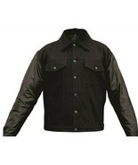 Men&#39;s Denim Jacket with  Buffalo Leather Sleeves Antique Brass Hardware - £74.95 GBP+