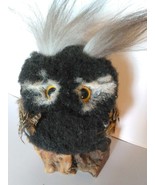 Owl figure Fuzzy Furry OOAK Bird on Wood base Handmade Unique Animal display - £35.88 GBP