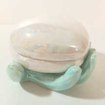 Vtg Rosenthal Netter - Heart in hand white teal pearl swirl MCM Trinket ... - $54.98