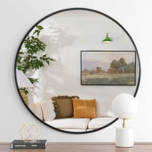 Trvone Black Round Mirror 32Inch Circle Mirror Aluminum Alloy Frame Mirror For - £68.73 GBP