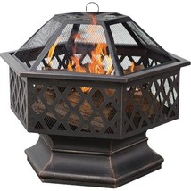 Oil Rubbed Bronze Hex Shaped Outdoor Firebowl With Lattice - £150.78 GBP