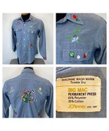Big Mac Chambray Shirt Vintage 1970s Embroidered Flowers Strawberry Hipp... - £31.43 GBP