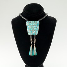 Vintage Zuni Turquoise Inlay Sterling Silver Bolo Tie, Hand Signed - £1,424.66 GBP