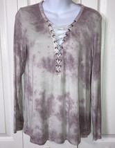 American Eagle SOFT &amp; SEXY Sz M Purple Grey Tie Dye Criss Cross Front Shirt Top - £10.91 GBP