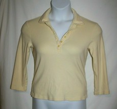 Sonoma Misses SMALL Yellow Soft Cotton Knit Shirt Button Up Top Lace Tri... - $9.77