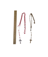 Vintage Rosary Lot of 2 Wooden Beads and Red Plastic Beads - £7.52 GBP