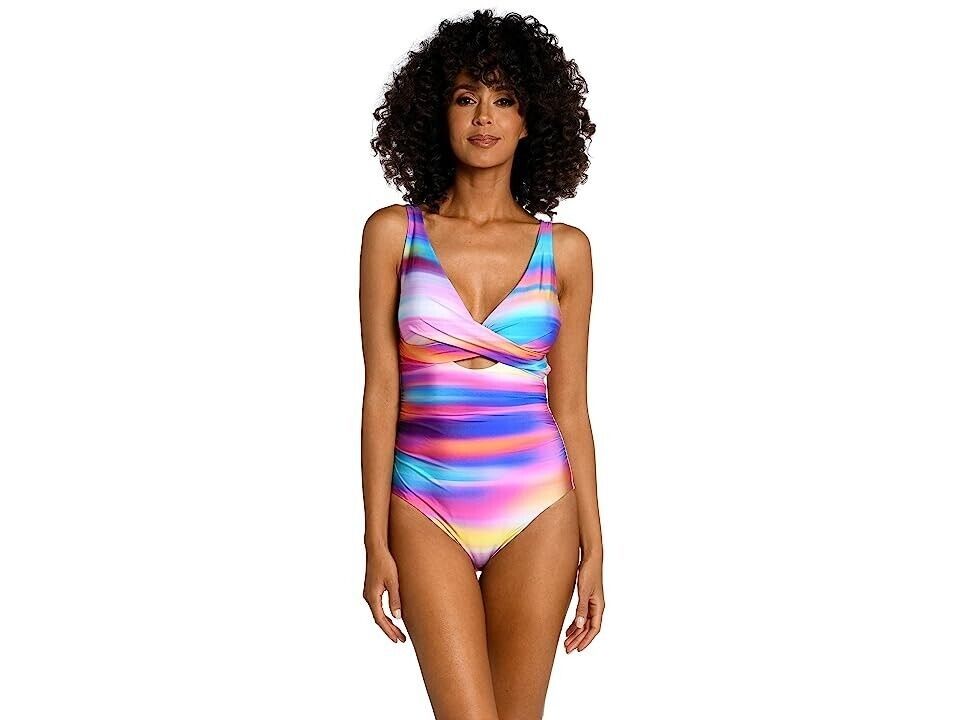 La Blanca Womens Sunset Cross Front One-Piece Swimsuit Size 4 - $46.47