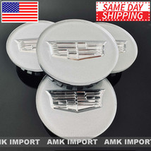 Set of 4 Acrylic Silver Wheel Rim Center Hub Caps with Chrome Logo For Cadillac - £18.64 GBP