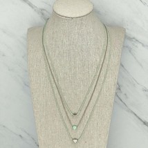 Silver Tone and Mint Skinny Dainty Triple Strand Heart Necklace - £5.47 GBP