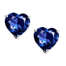 1 Ct Heart Simulated Sapphire 14K White Gold Plated Solitaire Stud Earrings - £78.48 GBP