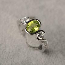 1.75Ct Oval Cut Peridot &amp; Diamond Pretty Engagement Ring 14k White Gold Over - £86.98 GBP