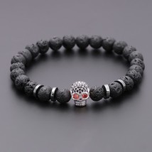 Black Eye Skull Hematite Bead Bracelet Men Classic Handmade 8mm Lava Stone Charm - £14.21 GBP