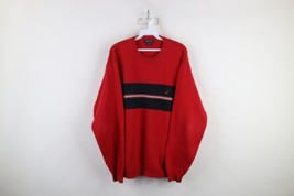 Vtg 90s Nautica Mens Large Distressed Cotton Knit Color Block Sweater Sailboat - £31.38 GBP