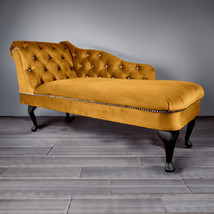 Regent Handmade Tufted Elegant Gold Velvet Chaise Longue Bedroom Accent Chair - £255.73 GBP