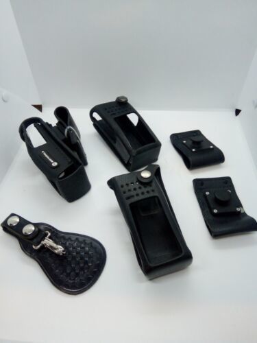 Motorola Walkie Talkie Leather Case Lot With Swivel belt Clip + Leather Key Clip - $34.65