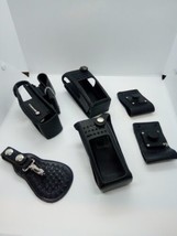 Motorola Walkie Talkie Leather Case Lot With Swivel belt Clip + Leather ... - $34.65