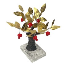 Gold Metallic Bronze Pomegranate Tree on a Cultured Marble Base Statue Sculpture - £70.92 GBP