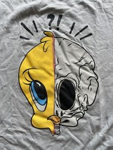 Tweety Bird X Black Keys Split Skull Mens T-Shirt Large Gray Cotton Looney Tunes - £20.04 GBP