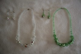 Lot Faceted Plastic Floral Glass Beads Necklace Dangle Hook Earring Gree... - $14.25