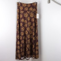 New LuLaRoe Women&#39;s L Maroon Yellow Floral Stretch Knit Classic Maxi Skirt - £14.78 GBP