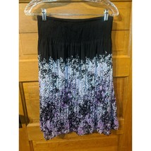 CJ Banks Size M Skirt Crinkle Overlay Purple Black Floral Christopher Lined - £14.92 GBP