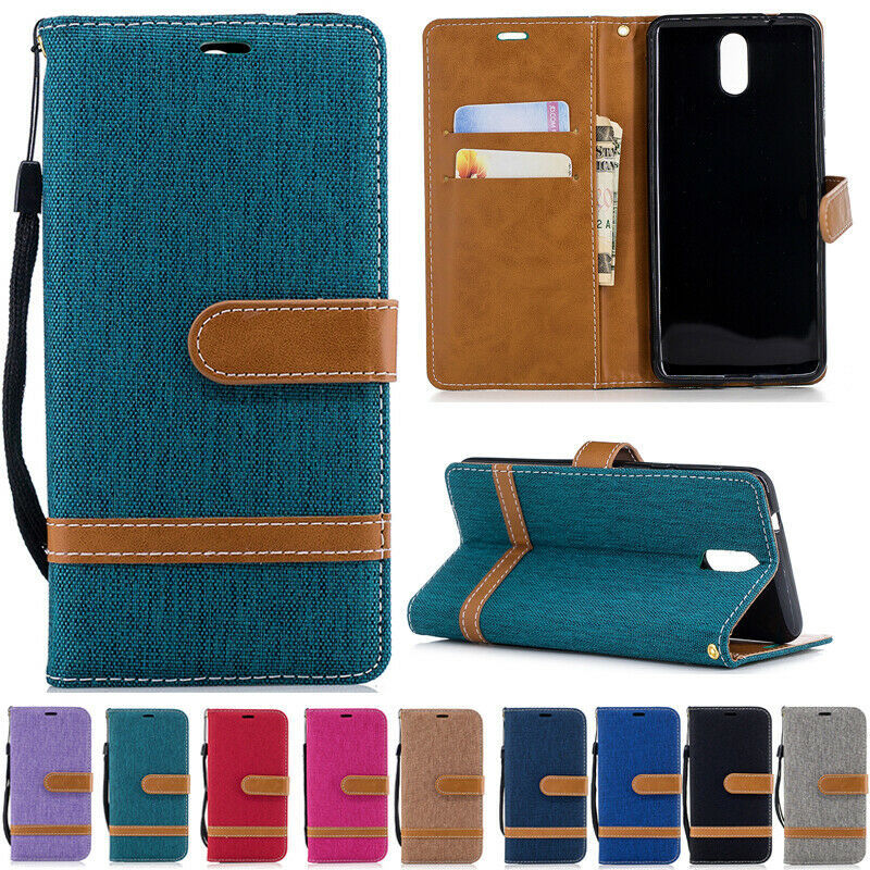For Nokia 1.3 5.3 7.2 3.2 3.4 Magnetic Flip Leather Canvas Wallet Case Cover