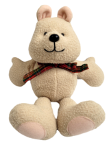 Vintage Hallmark Christmas Bear Rattle 10&quot; Stuffed Plush DEXTER Tan Bow 1987 - £7.77 GBP