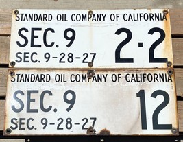 x2 Standard Oil Company of California Vtg Porcelain Oil Lease Sign Oilfield 955A - £148.41 GBP