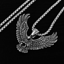 Mens Silver Bald American Eagle Pendant Necklace Punk Biker Jewelry Chai... - $11.99