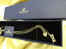 Swarovski 2-Strand Silver Plated Crystal Mom Heart Necklace 15&quot; Swan Signed - £71.90 GBP